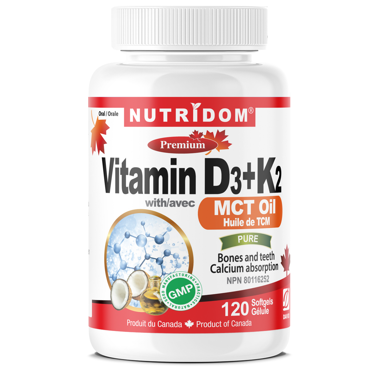 Nutridom Vitamin D3+K2 with MCT Oil 120 Softgels