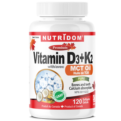 Nutridom Vitamin D3+K2 with MCT Oil 120 Softgels