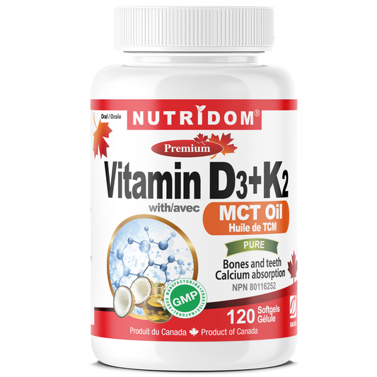 Nutridom Vitamin D3+K2 with MCT Oil 120 Softgels