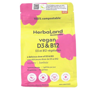 Herbaland Vegan D3 and B12 Gummies For Adults 90 Gummies