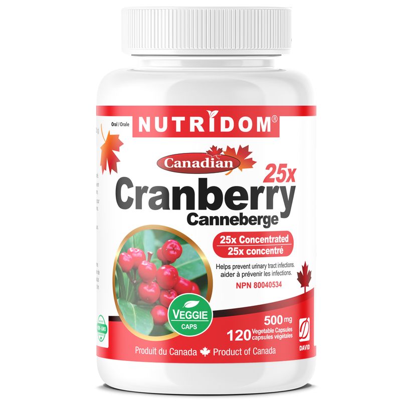 Nutridom Cranberry 25x, Canadian Whole Fruit Concentrate, 500 mg, UTI Support, 120 Veggie Capsules