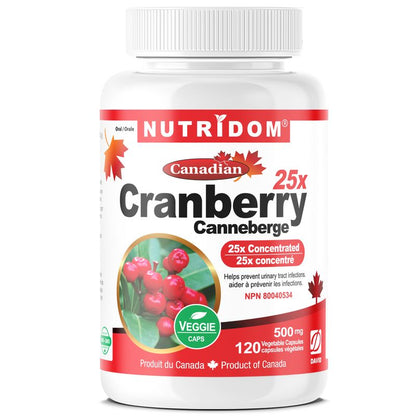 Nutridom Cranberry 25x, Canadian Whole Fruit Concentrate, 500 mg, UTI Support, 120 Veggie Capsules