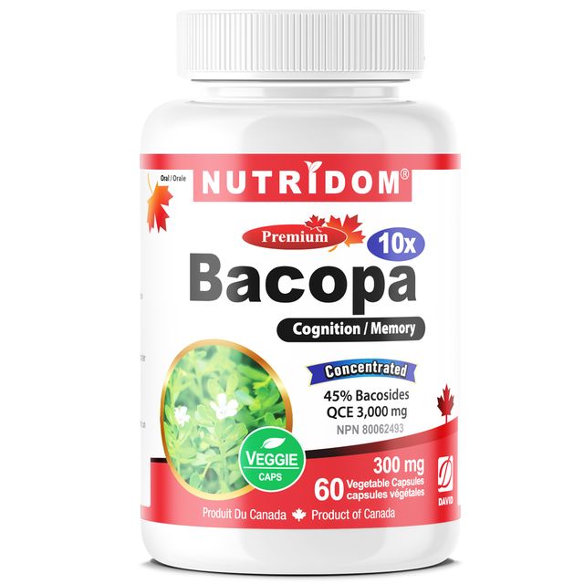 Nutridom Bacopa 10x, Bacopa Concentrate, 300mg (3,000mg QCE), 60Veggie Capsules