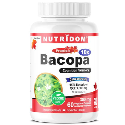 Nutridom Bacopa 10x, Bacopa Concentrate, 300mg (3,000mg QCE), 60Veggie Capsules