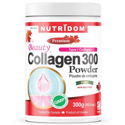 Nutridom Beauty Collagen 300, Hydrolyzed, Type I & III, Powder, Natural Berry Flavoured, 10.5 oz (300 g)